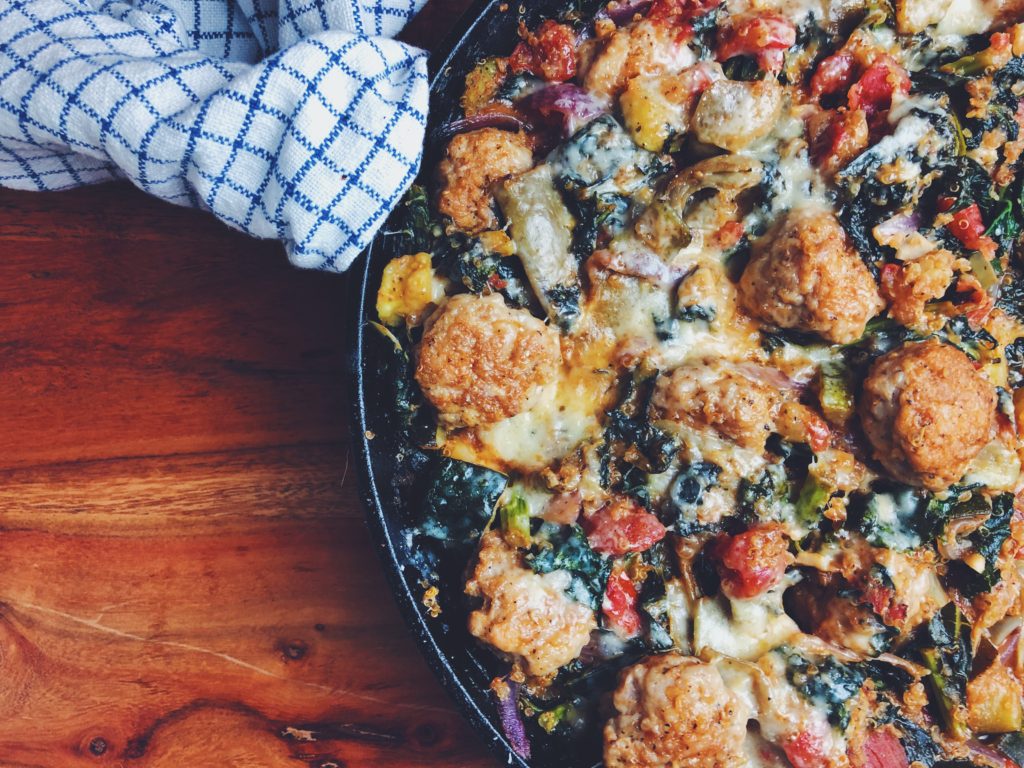 Italian Chicken Sausage Meatball Skillet - My Life In An Apron -