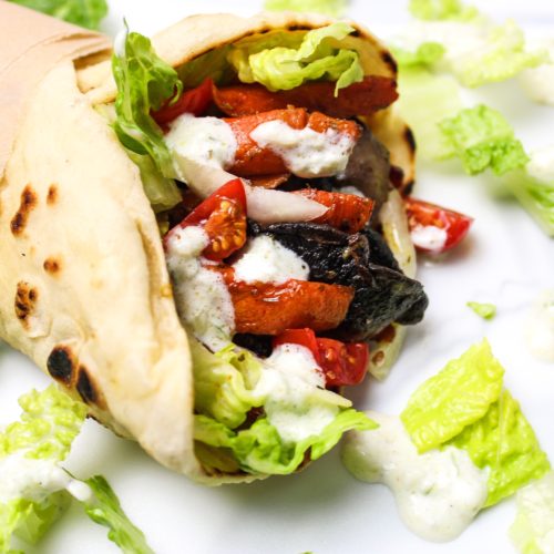 Carrot & Murshroom Gyro meat substitute in a wrap