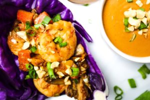 Shrimp and vegetables with thai peanut sauce