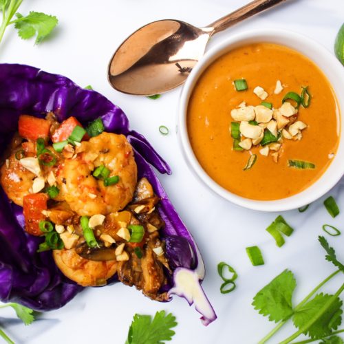 Shrimp and vegetables with thai peanut sauce
