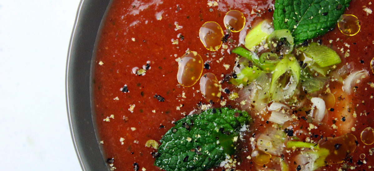 Spicy watermelon gazpacho with garnish