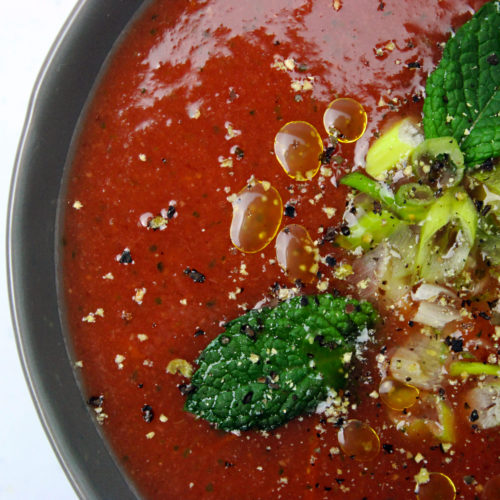 Spicy watermelon gazpacho with garnish