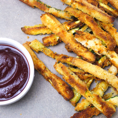 Zucchini Fries with beet ketchup