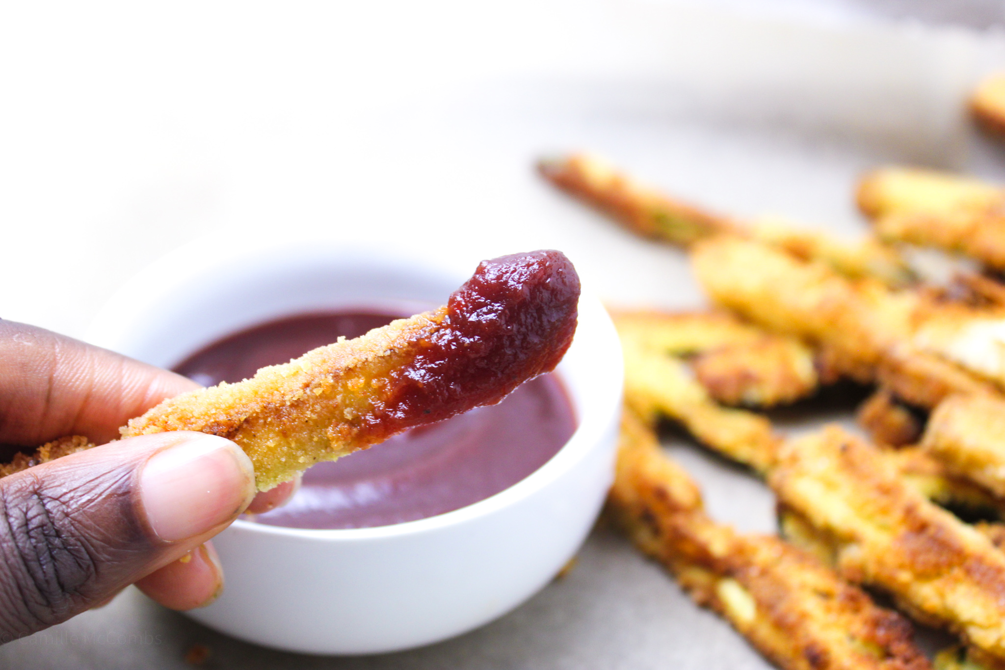 Zucchini fries with beet ketchup