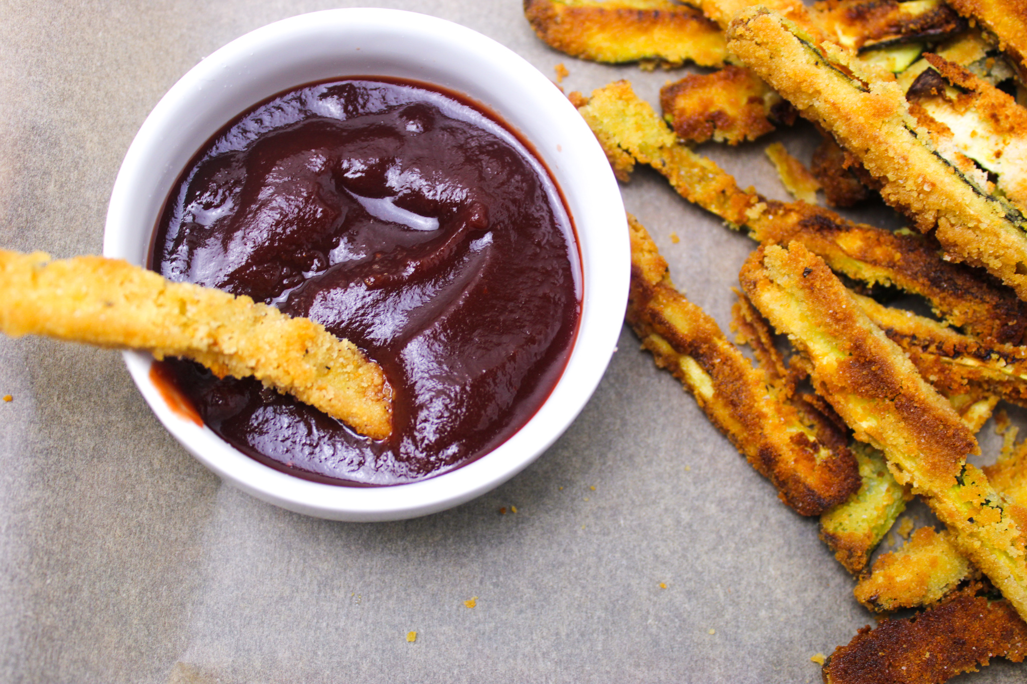 Zucchini Fries with beet ketchup