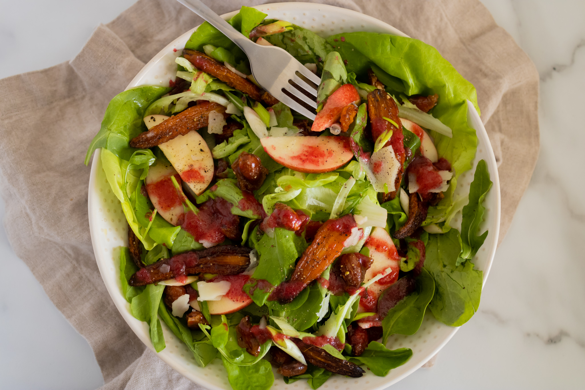 Roasted Carrot & Apple Salad w/ Cranberry Vinaigrette - My Life In An Apron