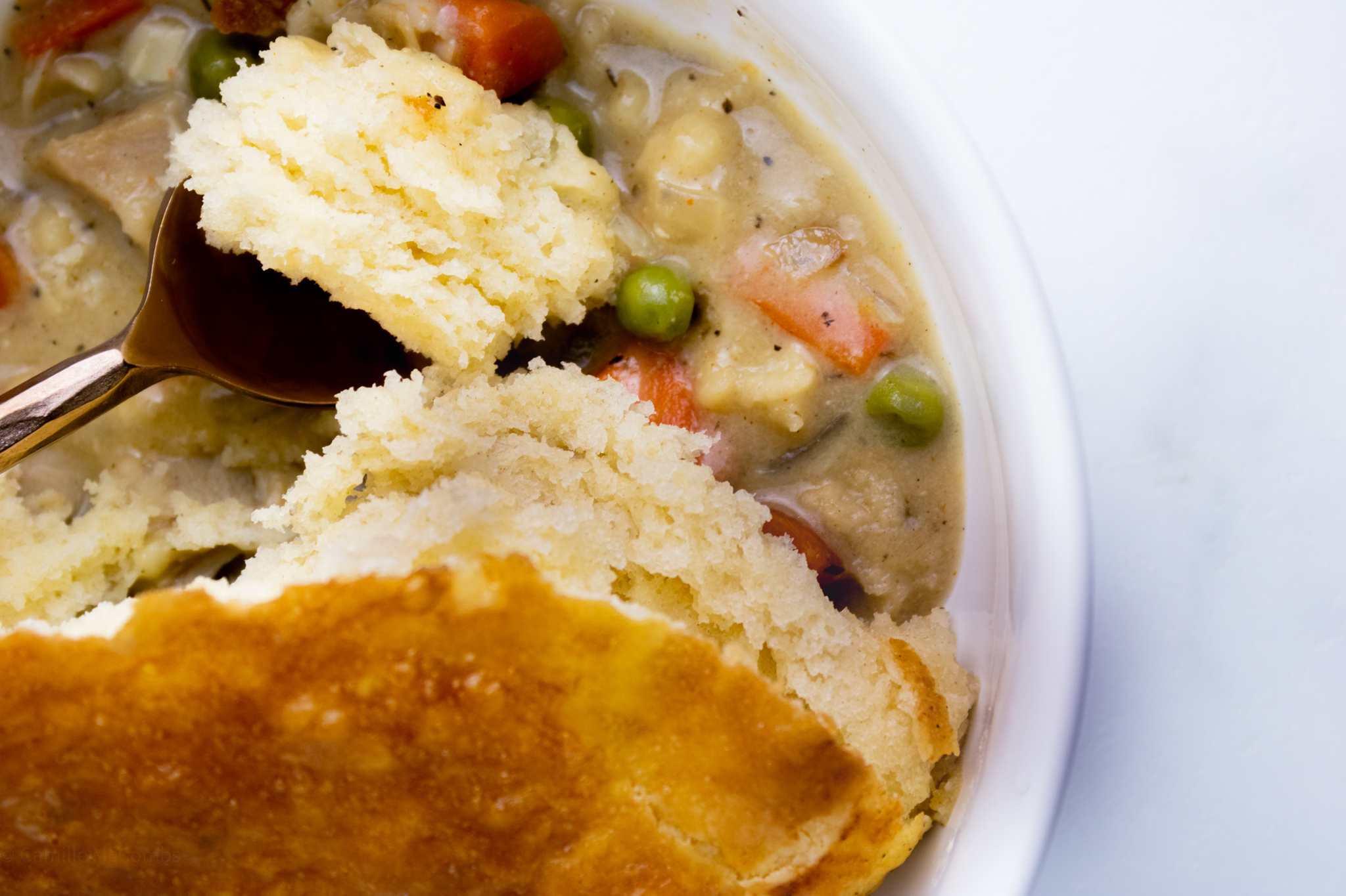 Pot Pie Baked in a skillet with biscuit topping