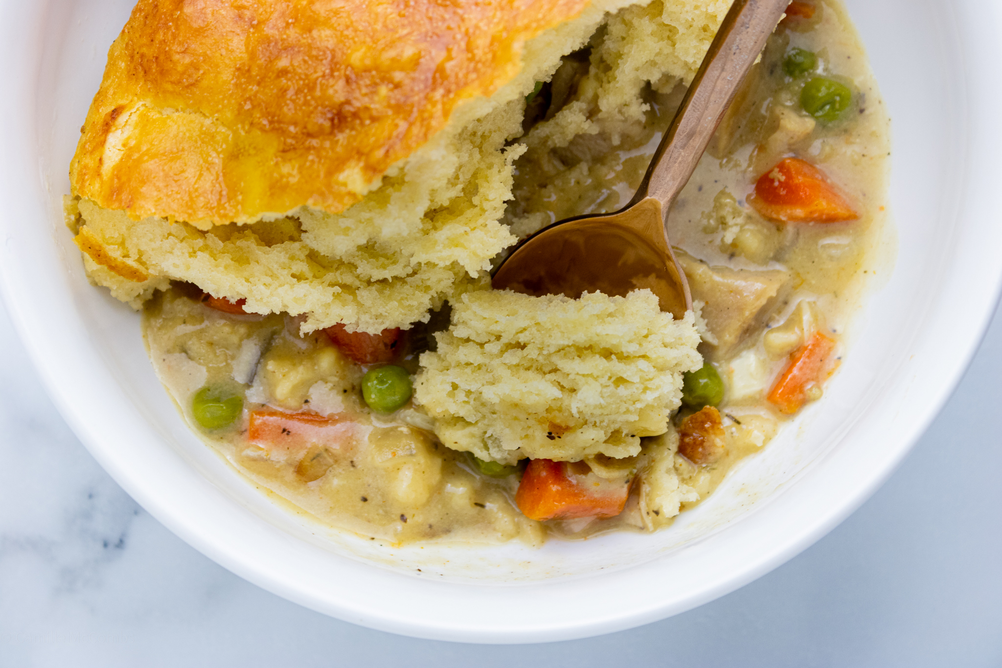 Pot Pie Baked in a skillet with biscuit topping